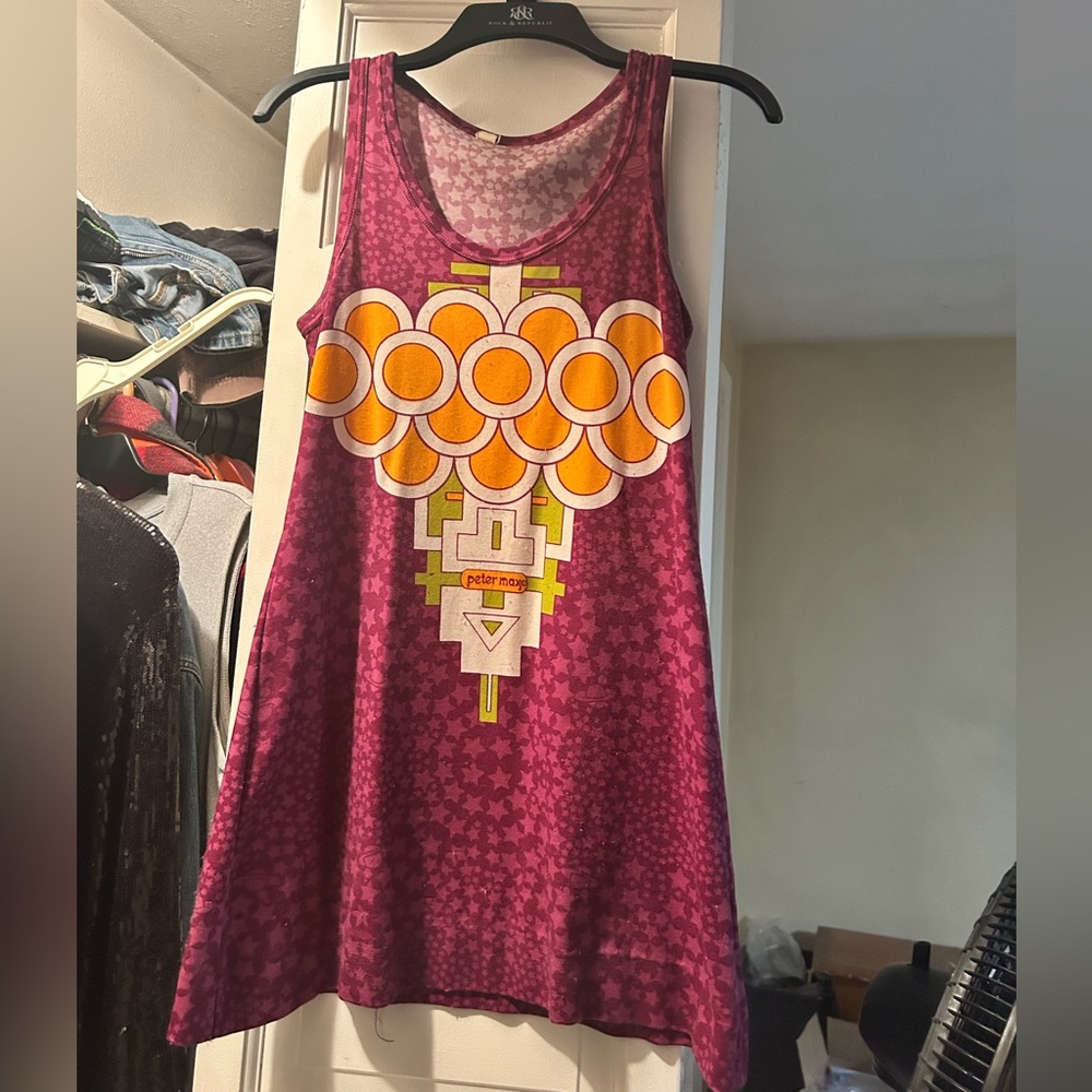 VINTAGE 1972 PETER MAX Purple and Orange Graphic Tank Dress